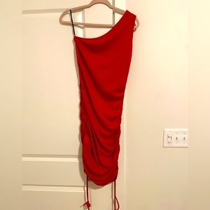 Red Cinched Midi Dress with Ties